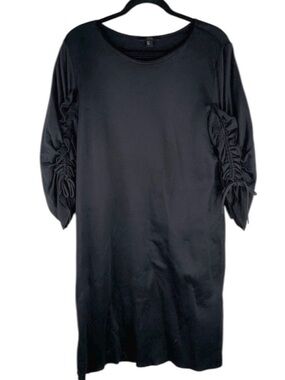 COS Black Ruched Tie Sleeve Rayon Classic Business Career Chic Midi Dress Size M